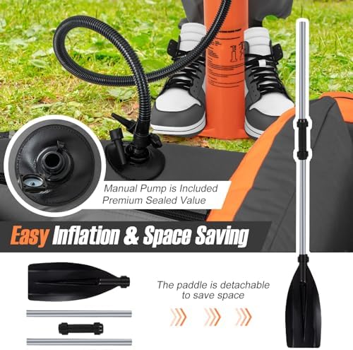 GYMAX Fishing Float Tube, 350lbs Inflatable Fishing Boat with Paddle, Pump, Flippers, Fish Hook Stators, Fish Ruler, Storage Pockets, Portable Backpack Belly Boat for Adults Fishing - Image 2