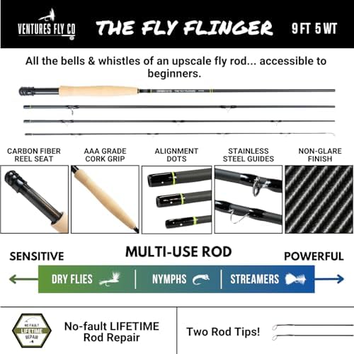 Ventures Fly Co. | Starter Packages | 23 Fly Fishing Accessories Complete Gear Combo | Perfect Beginner Kit | Includes Rod, Reel, Line, Flies, Leader, Tippet, Forceps, Nipper, Floatant & Net - Image 4