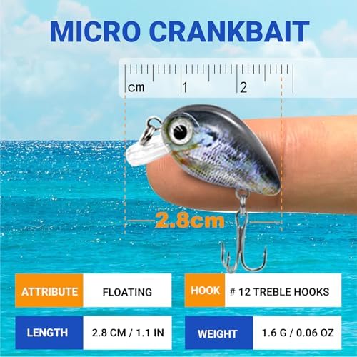 5PCS Micro Crankbait Fishing Lures Set, Lifelike 3D Eyes Hard Bait with Sharp Treble Hooks, Freshwater Saltwater Lures for Bass Trout Perch Walleye Pike, Tackle Box Included - Image 2