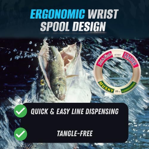 TrikFish Musky Leader Line - Muskie Leaders - Fluorocarbon Leader for Freshwater Fishing - User-Friendly Spool - Clear, Virtually Invisible Underwater - High Strength & Abrasion Resistance - 25 YD - Image 3
