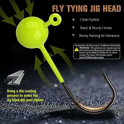 Dovesun 100pcs Fly Tying Jigs Kit, Jig Heads for Fly Fishing 1/124oz 1/80oz 1/64oz 1/32oz 1/16oz Jig Head Small Fly Fishing Hooks DIY Lure Making Kit Suit for Tying Flies | Crappie Lures - Image 3