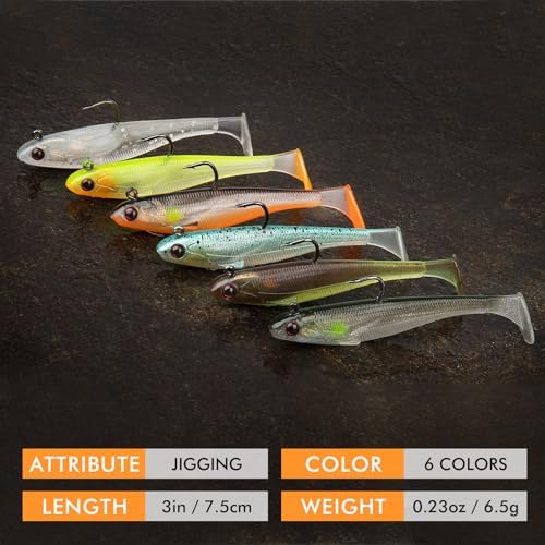TRUSCEND Shadtale Easy Catch Soft Fishing Lures with BKK Hooks - Trembly Sinking and Vibrating Swim for More Bites, Pre-Rigged Swimbaits for Bass, Trout, Crappie, Walleye, Freshwater Saltwater Fishing - Image 6