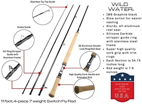 Wild Water Fly Fishing AX Series Fly Rod | IM8 Graphite Blank | 3/4/5/6/7/8/9/10/12 wt Rods | 5’6”/7/8/9/10/11 ft | Lightweight Pole Medium Fast Action - Image 2
