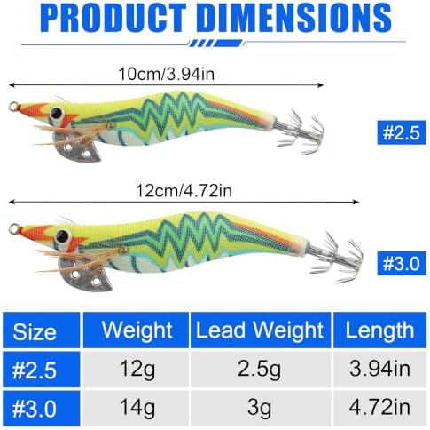 Squid Jig Saltwater Glow Squid Lures, 5/10pcs Luminous Shrimp Prawn Lures Atrificial 3D Fluorescent Squid Jigs Cuttlefish Sleeve Octopus Jig Tackle Size 2.5 3 - Image 4