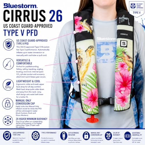 BLUESTORM Cirrus26 Inflatable PFD Life Jackets for Adults | US Coast Guard Approved Automatic Life Vest w/Manual Override Convertibility - Image 5