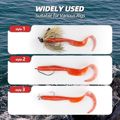 Curly Style Tail Worms Fishing Lures – Realistic Wavy Tail Soft Bait Grub Swimbaits for Saltwater & Freshwater Fishing, Available in 4 Inch & 6 Inch, Perfect for Bass, Trout, Crappie, & More - Image 5