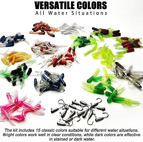 Crappie Tube Lures Jig Heads Soft Plastic Baits Worms Kit - Image 2