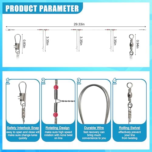 Fishing Leaders Saltwater Tackle Surf Fishing Rigs Bottom Hi-Low Rig High Strength Wire Leader Line with Swivel Snaps Beads Gear Equipment for Lures Bait Hooks - Image 3