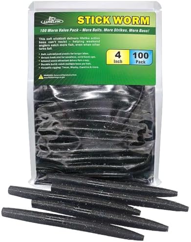 Wacky Worms Soft Plastic for Bass Fishing Lures–100 Pack 4" & 5" Stick Baits Wacky, Texas, Neko & Drop Shot Rigs–Bulk Soft Lure by LURELINK