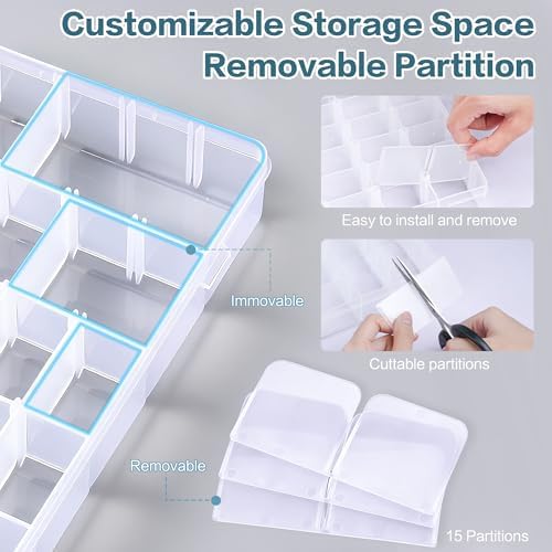 DILIBRA 5 Pack 36 Grids Large Plastic Organizer Box with Adjustable Divider - Image 4