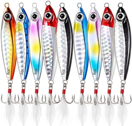 20 Pcs Spoon Fishing Lures 1.06 oz Saltwater Micro Fishing Jigs Sink Metal Jigging with Ultra-Sharp Hooks for Shore Sea Fish Salmon Bass by Unknown