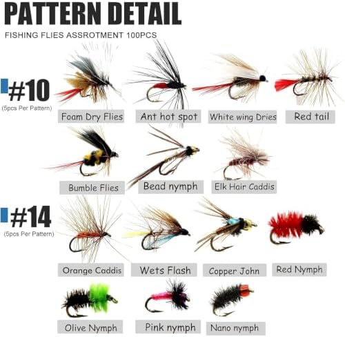 Fly Fishing Flies Assortment Kit Dry Wet Nyphms Tenkara Popper Streamer Woolly Bugger for Trout Bass Salmon Steelhead with Fly Box for Outside - Image 7