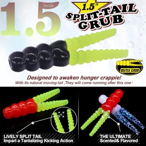 Crappie Jigs and Lures Kit -135 & 40 Piece Set with Plastics, Jig Heads, Split-Tail Grub Baits - Perfect for Crappie Fishing, Panfish Lures - Image 2