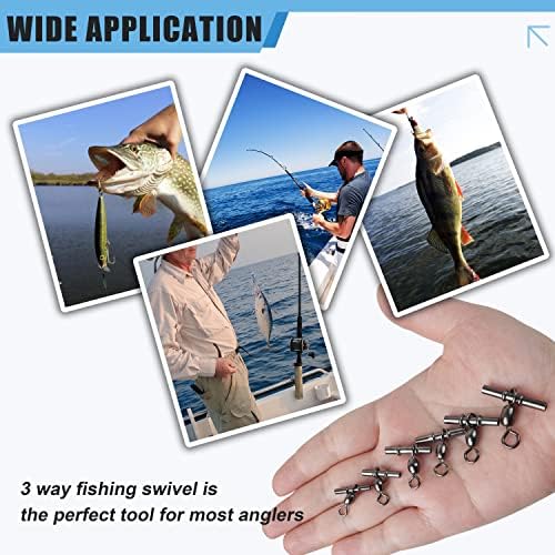 Fishing Cross Line 3 Way Swivel,40pcs T-Shape Sleeve Swivels Heavy Duty Crimp Crane Swivel Brass Triple Swivels for Deep Drop Rigs Saltwater Fishing Tackle - Image 6
