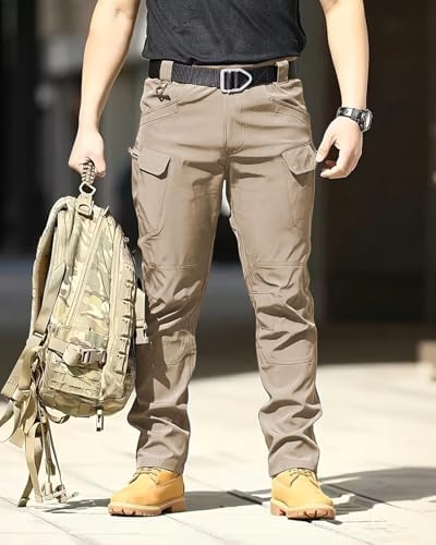 Men's Tactical Pants Stretch Waterproof Fabric Durable Cargo Pants for Hiking Casual Work Multi Pockets (No Belt) - Image 2