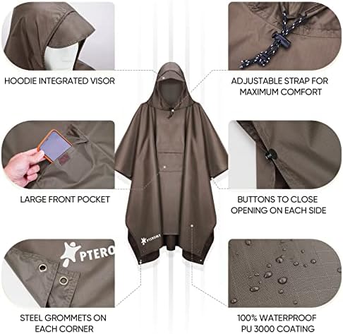 PTEROMY Hooded Rain Poncho for Adults, Reusable Waterproof Raincoat - Image 6