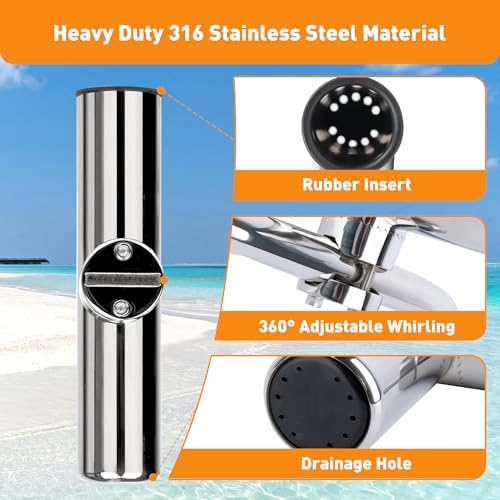 2 Pack Fishing Rod Holders for Boat Rail Mount, Stainless Steel Clamp on Rod Holder for Marine Boat, Fishing Boat, Pontoon, Jon Boat - Image 2