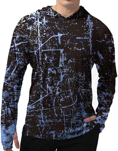Men's UPF 50+ Sun Protection Hoodie, Long Sleeve Fishing Shirt by WELIGU