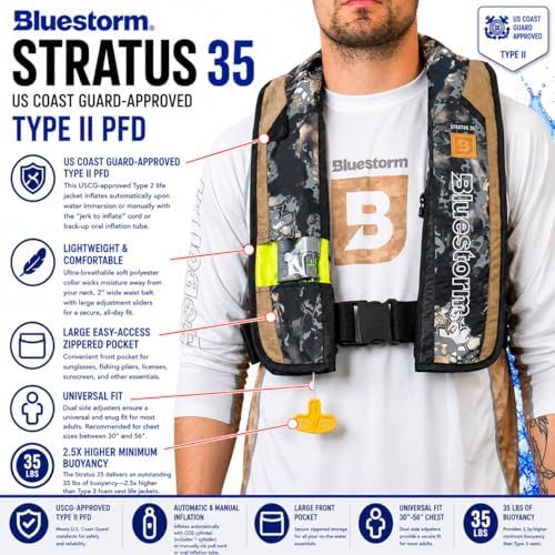 BLUESTORM Stratus 35 Inflatable Life Jacket PFD for Adults | US Coast Guard (USCG) Approved Automatic Self Inflating Life Vest Preserver with Manual Ripcord - Image 3