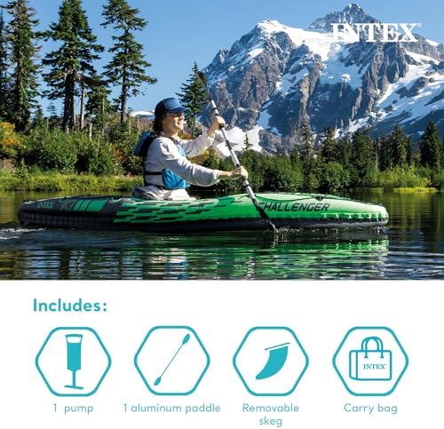 INTEX Challenger Inflatable Kayak Series: Includes Deluxe 86in Kayak Paddles and High-Output Pump – SuperStrong PVC – Adjustable Seat with Backrest – Removable Skeg – Cargo Storage Net - Image 5