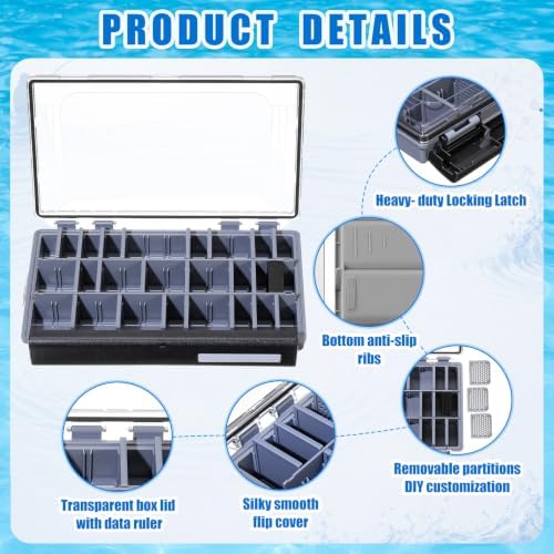 Junkin 6 Pack 3600 Fishing Tackle Boxes Waterproof, High-vis Black Lure Organizer Trays with Removable Dividers, Airtight Bait Storage Case for Bass Fishing Backpacks & Kayak Gear Accessories - Image 3