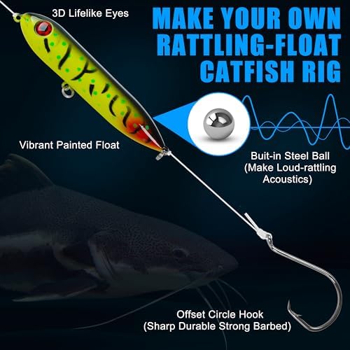 Catfish Rigs Catfishing Tackle Making Kit, 91pcs Santee Cooper Rig with Catfish Floats Rattling Line Peg Floats Pyramid Sinker Catfish Rattle Catfishing Rig Equipment - Image 4