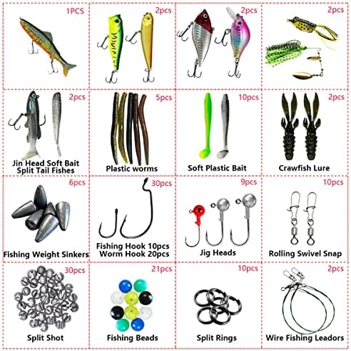 Fishing Lures Kit Set, Baits Tackle Including Crankbaits, Topwater Lures, Spinnerbaits, Worms, Jigs, Hooks, Tackle Box and More Fishing Gear Lures for Bass Trout - Image 2
