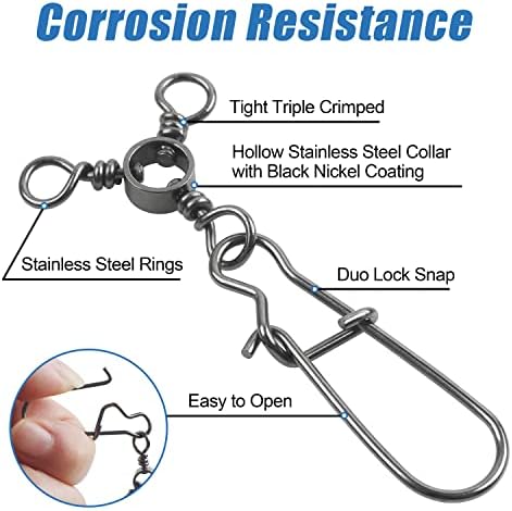 AGOOL Fishing 3 Way Swivel Snaps - 30pcs T-Turn Fishing Swivels Triple Swivels Cross Line Duo Lock Snap Swivels Fishing Lure Connectors Fishing Tackle for Trolling Catfish Rig Saltwater Freshwater - Image 2