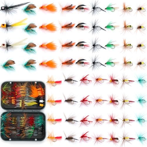 EXAURAFELIS Flying Flies kit Fishing Gear Fishing Lure 64/100/120PCS Dry Wet Flies Tackle Box Fly FishingLures for Bass Salmon Trout Freshwater Walleye Steelhead Bonefish Tarpon Saltwater by EXAURAFELISFISHING
