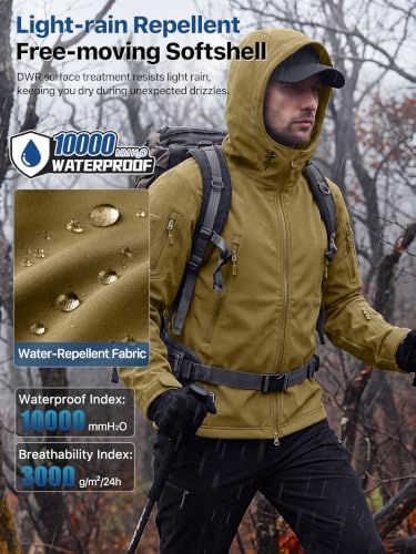 FREE SOLDIER Men's Hooded Waterproof Softshell Jacket - Image 3