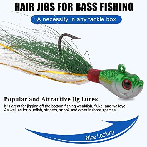 Bucktail Jigs Saltwater Hair Jig Lures, 5pcs Bucktail Jigs Fishing Lures Surf Fishing Jig Head Swimbait Jig Hook for Bass Flounder Striper 1/4oz 1/2oz 1oz 1.5oz - Image 4