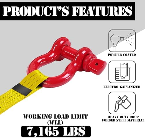5/8" D Ring Shackle with 3/4" Screw Pin, 3.25T Working Load Limit (WLL) / 19.5T (42,990 lb) Minimum Breaking Strength (MBS) for Tow Strap Winch, Off-Road Vehicle Recovery (Red, 4 Pack) - Image 2