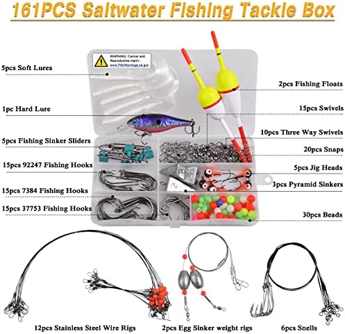 Saltwater Surf Fishing Tackle Kit, Surf Fishing Bait Rigs Bucktail Jig Saltwater Fishing Lures Pyramid Weights Wire Leaders Hooks Swivel Ocean Beach Fishing Gear Box - Image 5