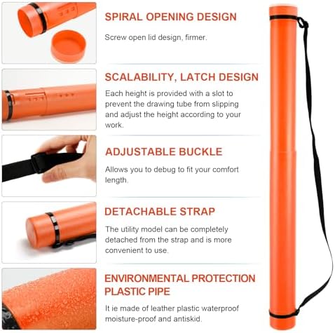 DEWEL Poster Tube, Waterproof Poster Holder Plastic Expandable Poster/Art/Document Storage Tube 24.5" to 40", Adjustable Poster Storage Blueprint Holder with Carrying Strap (Orange-Large Size) - Image 3