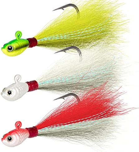 Dr.Fish 3 Pack Bucktail Jig Lure Hair Jig Saltwater Freshwater Lures Surf Fishing Bass Flounder Striper Bluefish Halibut Redfish by DrFish