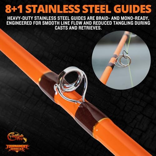 Catfish Pro Tournament Series 2.0 Glow Rod 7'6" One-Piece Spinning or Casting, M, MH, H Action, Sun-Activated Glow-in-the-Dark Rod, Anti-Slip Super Grip Handle, Stainless Steel Guides - Image 5