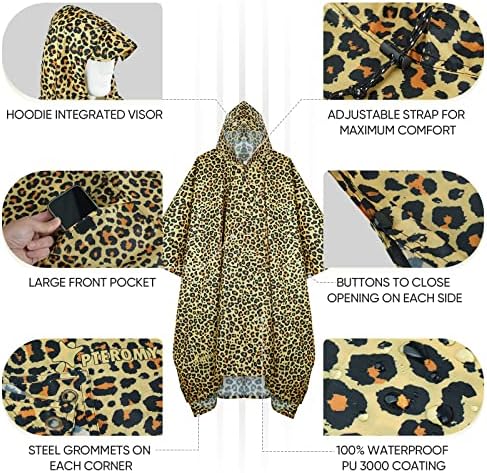 PTEROMY Hooded Rain Poncho for Adults, Reusable Waterproof Raincoat - Image 2
