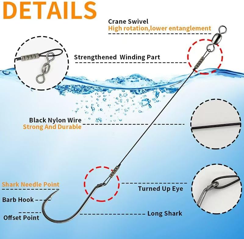 YOTO Circle Hooks Rigs with Saltwater Steel Leader Wire, 25/50PCS Octopus Hook Rig for Bass Catfish Fishing - Image 6