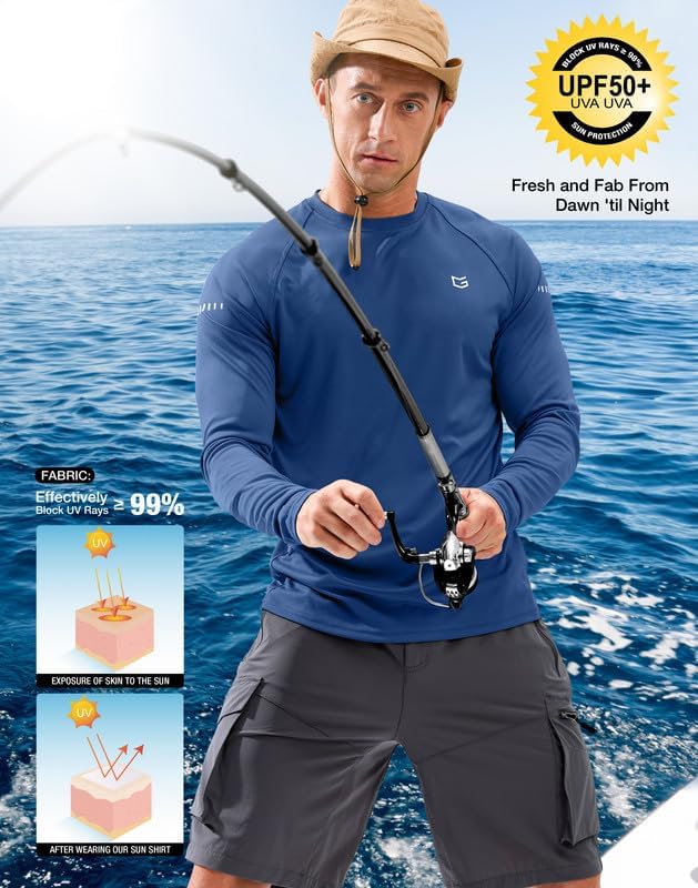 Men's Sun Protection Swim Long Sleeve UPF 50+ Rash Guard Lightweight Shirts - Image 4