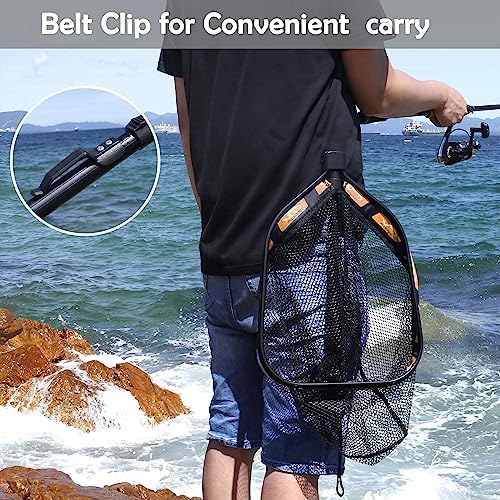 PLUSINNO Floating Fishing Net for Steelhead, Salmon, Fly, Kayak, Catfish, Bass, Trout Fishing, Rubber Coated Foldable Landing Net with Fixed or Telescoping Pole Handle, Fishing Gear and Gifts for Men - Image 3