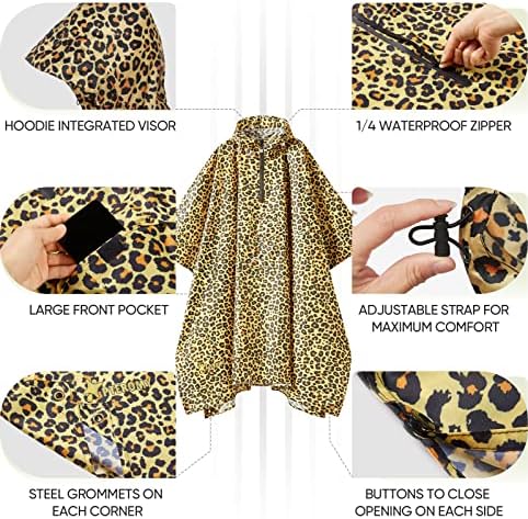 PTEROMY Hooded Rain Poncho for Adults, Reusable Waterproof Raincoat - Image 2