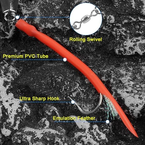 Diamond Jig Saltwater Fishing Lures Casting Jigging Spoon with Tube Tail Stainless Steel Hooks Trolling Lures Striped Bass Metal Jig for Deep Sea Surf Fishing Bottom Dragging Sinking - Image 5