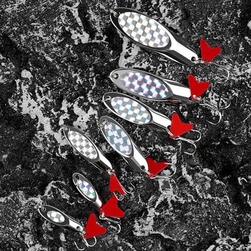 Fishing Spoons Lures, 8pcs Metal Casting Jigging Spoons Silver Trolling Pike Spoon Trout Lures with Treble Hooks for Bass Trout Salmon Pike Walleye Fishing - Image 6