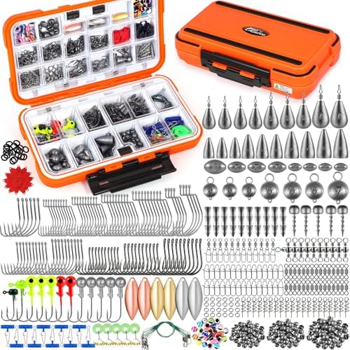 PLUSINNO Fishing Gear Accessories Kit, 449PCS Fishing Tackle Box with Tackle Included, Fishing Hooks, Fishing Weights Sinkers, Jig Heads, Fishing Tackle Set Equipment for Bass Trout, Gifts for men by PLUSINNO