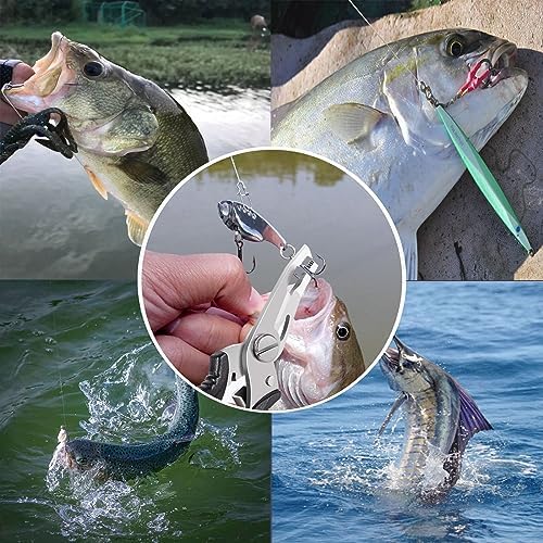 Fishing Pliers, Stainless Steel Fish Hook Remover 2PCS, Multi-Function Fishing Line Cutter Split Ring Opener, Fishing Braid Scissors Gear Accessories Fish Gripper with Lanyard Fly Fishing Tool - Image 6