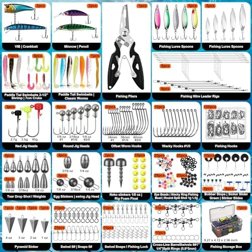 Fishing Lures Kit with Tackle Box, Pliers, Fish Gripper, Saltwater Freshwater Gear Set for Bass Trout, Hooks Weights Bobbers Rigs Leaders - Image 2