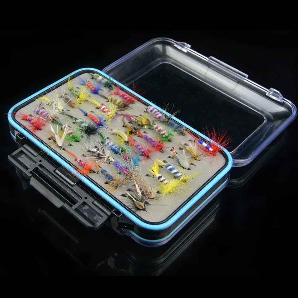 64-Piece Premium Outdoor Fly Fishing Lure Assortment, Dry/Wet/Nymph/Streamer Fly Hooks, Ideal for Trout, Bass, Panfish and Salmon, Comes with Storage Box - Image 2