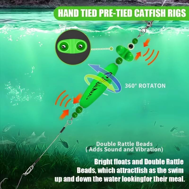 YOTO Santee Cooper Rig, Catfish Rig for Bank Fishing, Catfishing Tackle Rattler Floats, Chunky Rigs Catfish Equipment - Image 2