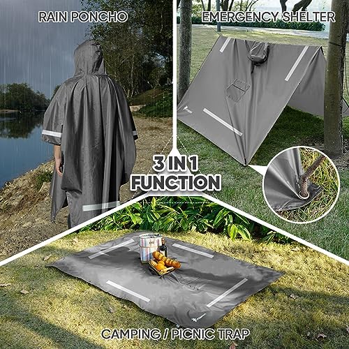 PTEROMY Hooded Rain Poncho for Adults, Reusable Waterproof Raincoat - Image 2