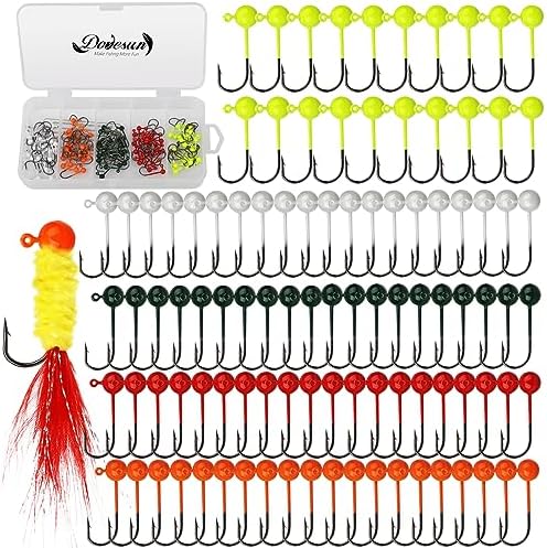 Dovesun 100pcs Fly Tying Jigs Kit, Jig Heads for Fly Fishing 1/124oz 1/80oz 1/64oz 1/32oz 1/16oz Jig Head Small Fly Fishing Hooks DIY Lure Making Kit Suit for Tying Flies | Crappie Lures by Dovesun